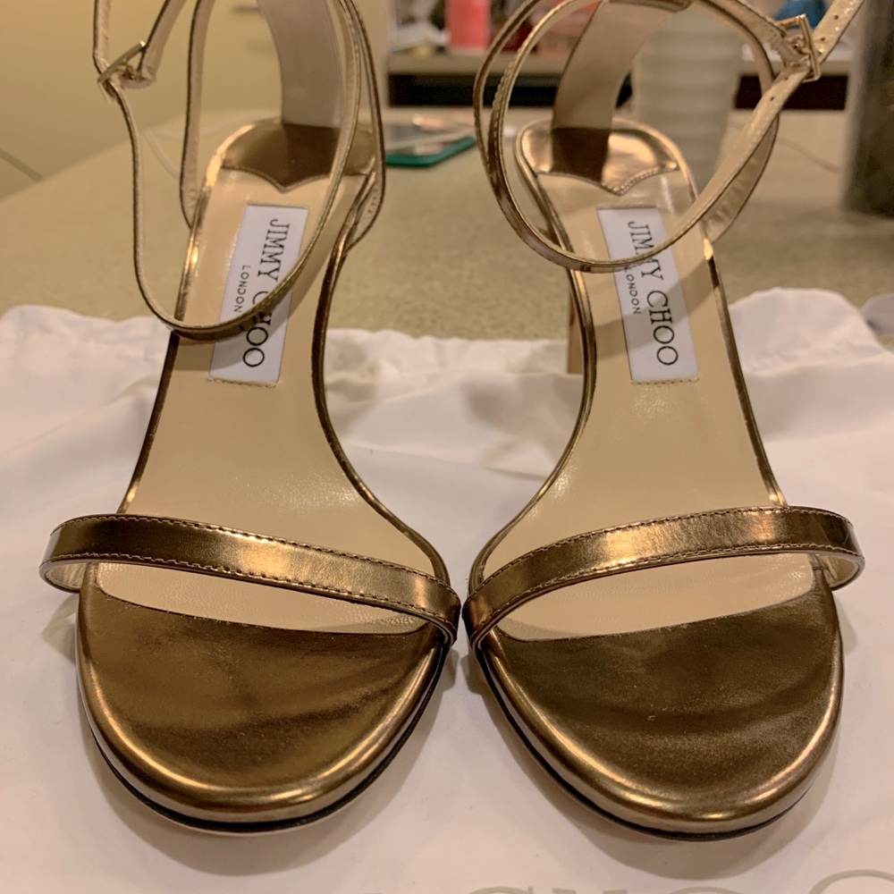 Jimmy Choo ‘Minny’ gold patent leather sandals